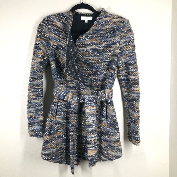 IRO Campiaspe Boucle Tweed Belted Wrap Jacket Wool Multicolored Yarn 38/US 6 - Picture 1 of 11